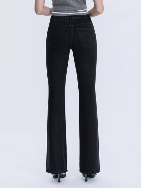 HIGH RISE FULL LENGTH COATED BOOTCUT JEANS F6314BK: Black