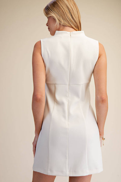Cowl Neck Draped Sleeveless Mini Dress: Ivory