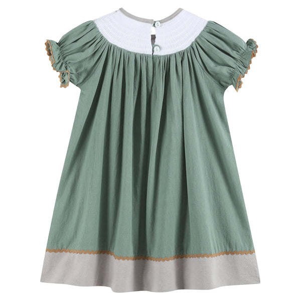 Sage Green Mallard Smocked Bishop Dress