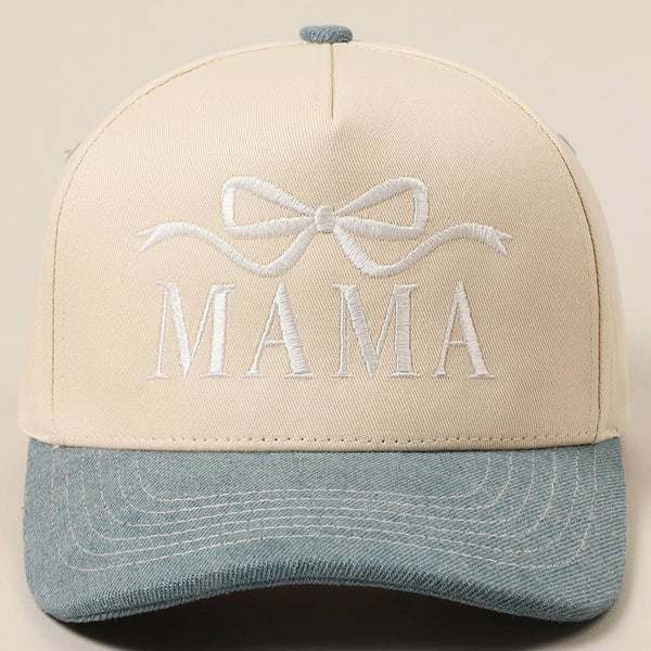 MAMA Ribbon Embroidered Two-Tone Trucker Hat: Black