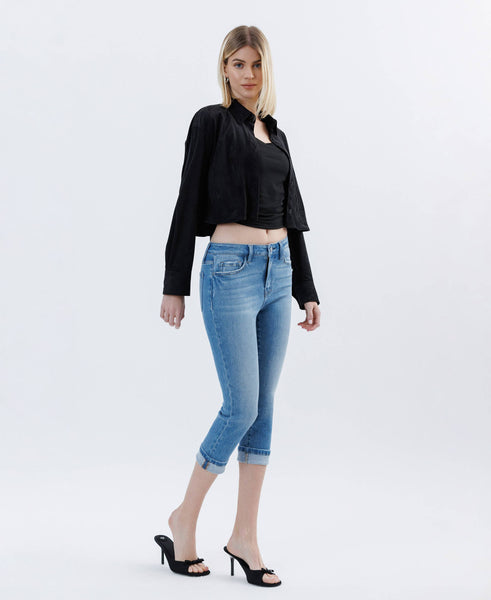 HIGH RISE CUFFED CAPRI JEANS T6743: EMINENT