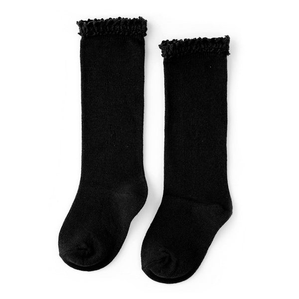 Black Lace Top Knee High Socks: 0-6M