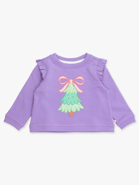 Twinkling Tree Bow Applique Flutter Sweatshirt