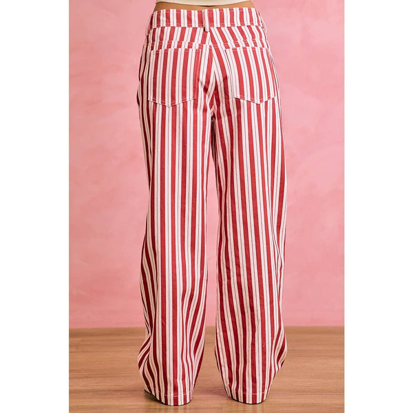 GAMEDAY THEME STRIPE HIGH RISE FLARE PANTS: RED