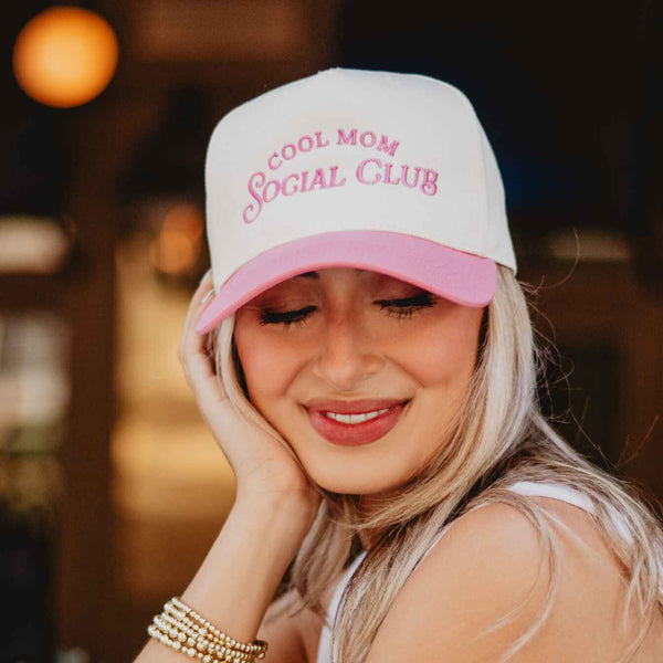 Cool Mom Social Club Retro Two-Toned Hat: Pink and Tan
