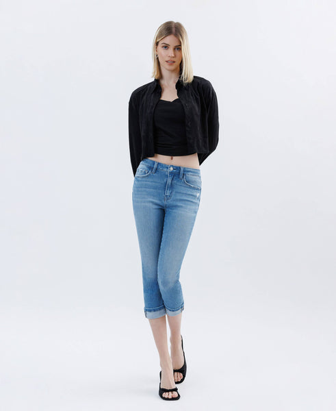 HIGH RISE CUFFED CAPRI JEANS T6743: EMINENT