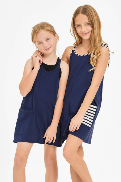Relaxed Tank Dress with Built-In Romper Lining: Blue Aqua