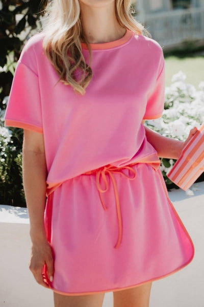 Pink and Orange Skirt and Top Set: Pink