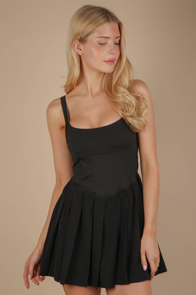 Pleated Skirt Activewear Dress W/ Under Shorts: HOT PINK