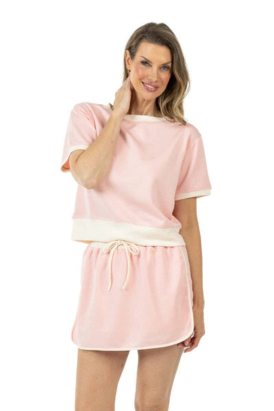 Light Pink and White Two Toned Two Piece Skirt Set: Light Pink