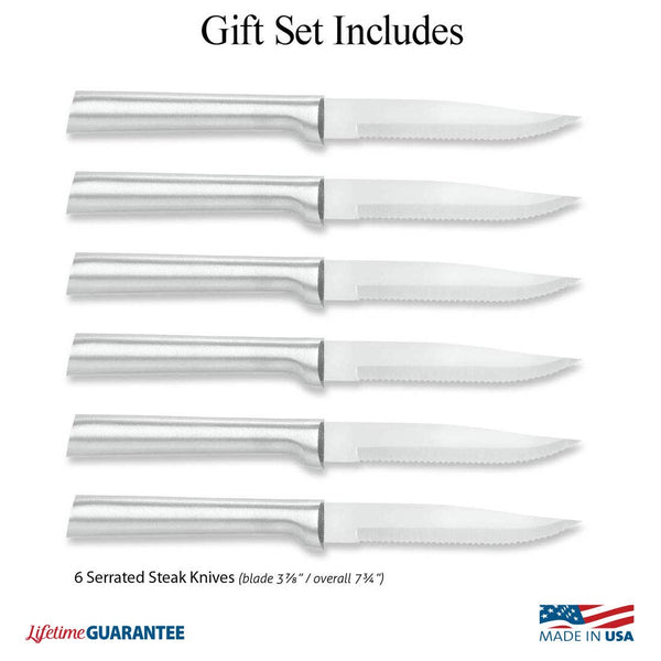 Silver Six Serrated Steak Knives Gift Set