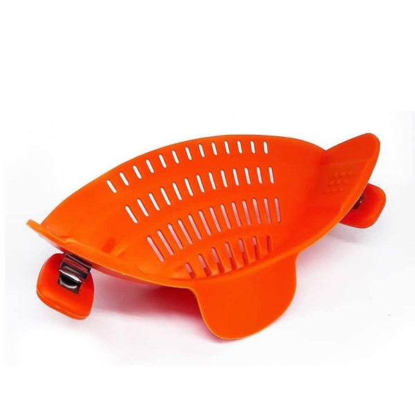Clip on Strainer Colander - Cooking Strainer with Silicone Grip (Orange)