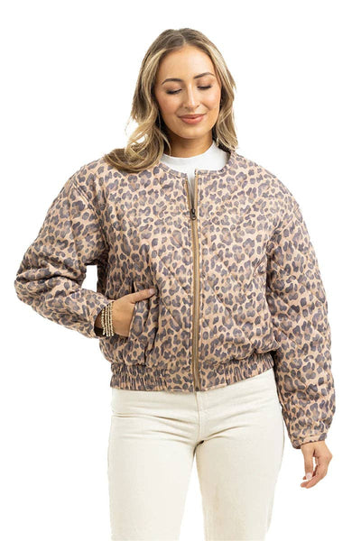 Brown Leopard Structured Zipper Jacket