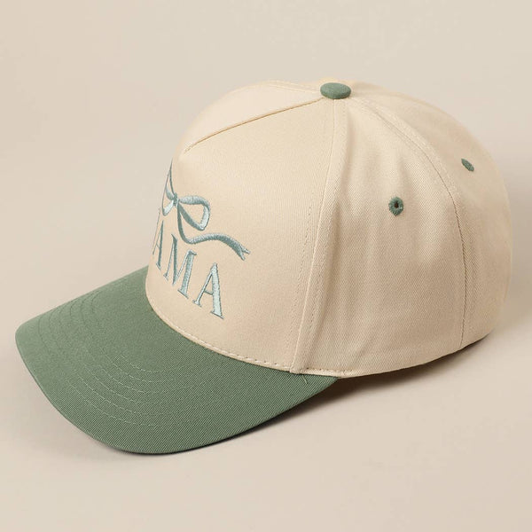 MAMA Ribbon Embroidered Two-Tone Trucker Hat: Black