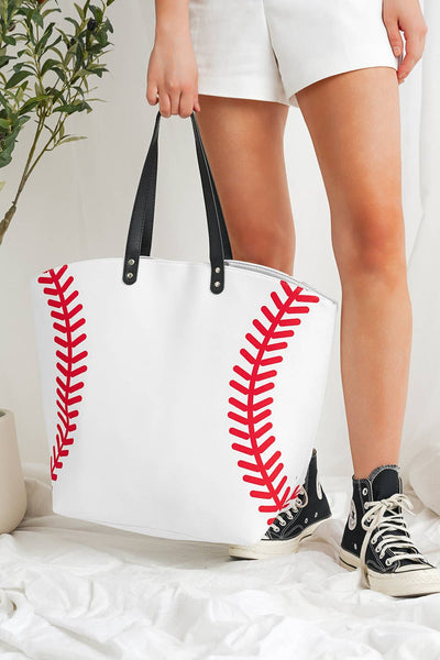 Baseball Pattern Canvas Large Tote Bag: As shown / Missy