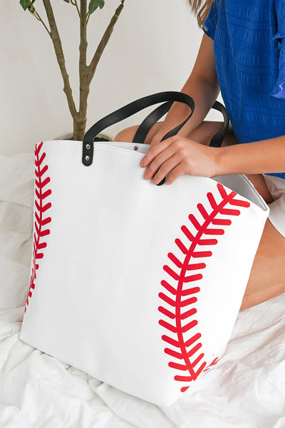 Baseball Pattern Canvas Large Tote Bag: As shown / Missy