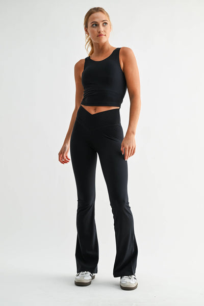 Venice Crossover Waist Yoga Pants: BLACK