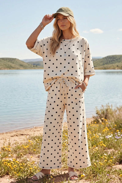 Heavy Scuba Polka Dot Short Sleeve Set: CREAM/BLACK