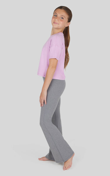 Girls Super Soft T Shirt, Leggings, Flare - 3 PCS SET: HTR.GREY/ROSE VIOLET/BLACK