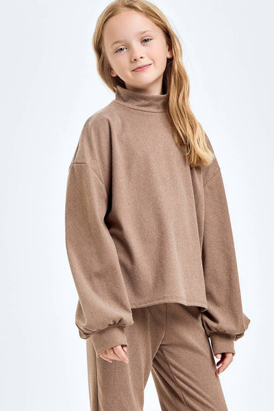 Corduroy Brush Mock Neck Sweater: Masala Pink
