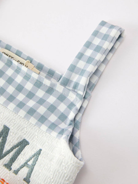 Summer Plaid Smocked “I ❤ MAMA” Girls Dress Bow Ruffle:
