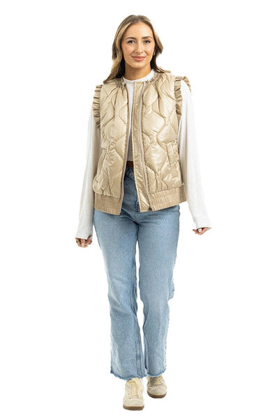 Soft Tan Metallic Quilted Vest: Soft Tan