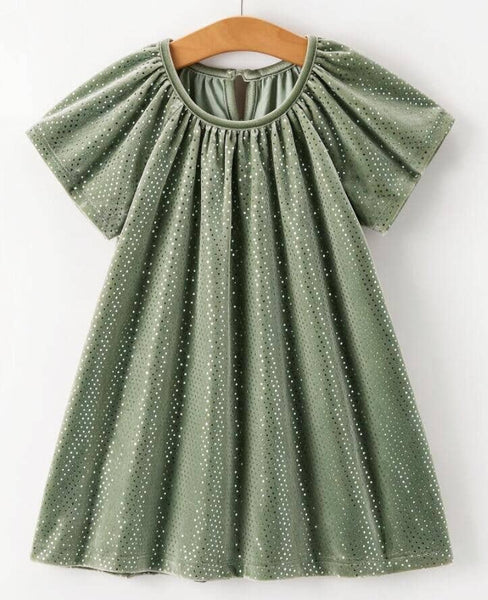 Fall Girls Velvet Sparkle Polka Dot Party Dress: Dusty Rose