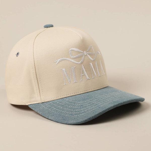 MAMA Ribbon Embroidered Two-Tone Trucker Hat: Black