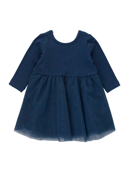 Girls Dark Navy Long Sleeve Tulle Twirl Dress: Navy