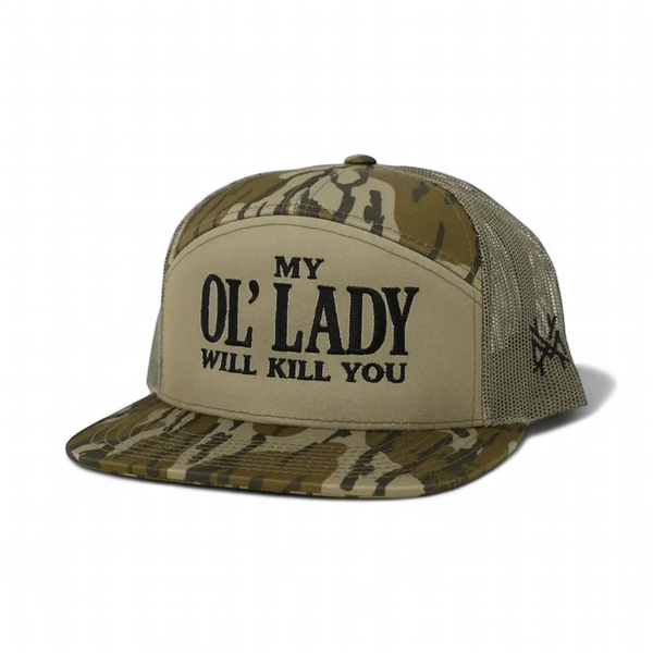 My Ol Lady Will Kill You Trucker Hat: 7 Panel Black