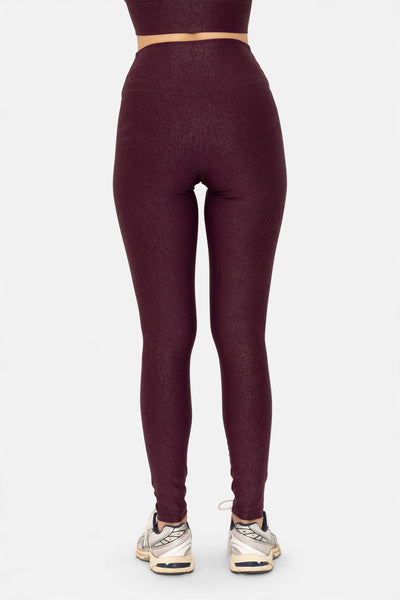Leather Look Crossover Leggings: BURGUNDY