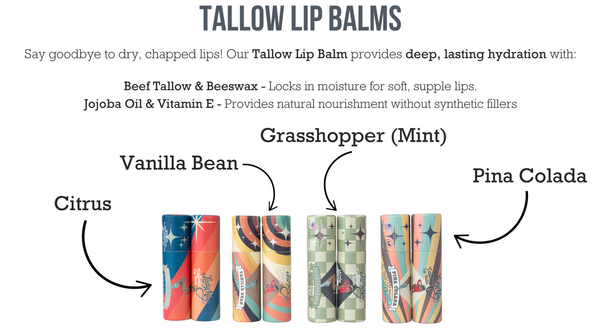 Tallow Lip Balm - CHOOSE A FLAVOR - Natural Beef Tallow Lip Moisturizer with Beeswax & Jojoba Oil: Vanilla Bean