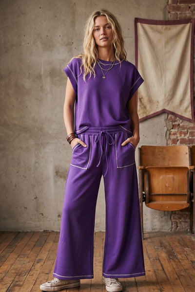Scuba Contrast Stitch Lounge Set: RED