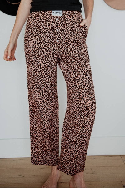 Brown Leopard Print Boxer Pajama Pants: Brown