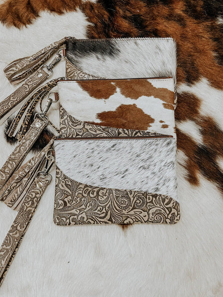 Embossed Leather Cowhide Wristlet  4 colors: Turquoise