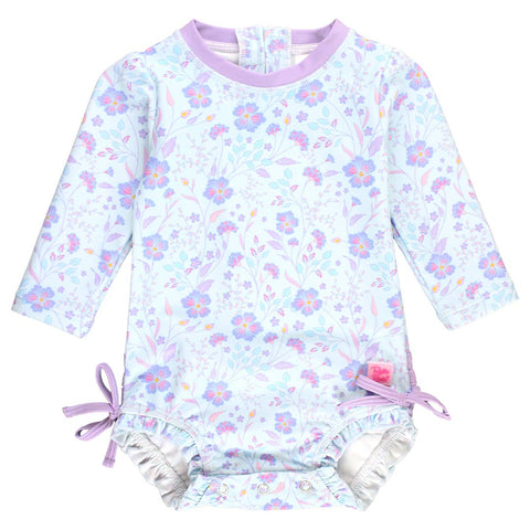 Fairytale Garden Long Sleeve One Piece Rash Guard: Blue